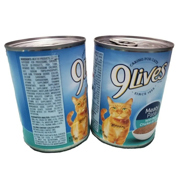 9 Lives Meaty Pate Real Chicken &Tuna Cat Food LOT 2 Cans - Picture 2 of 4